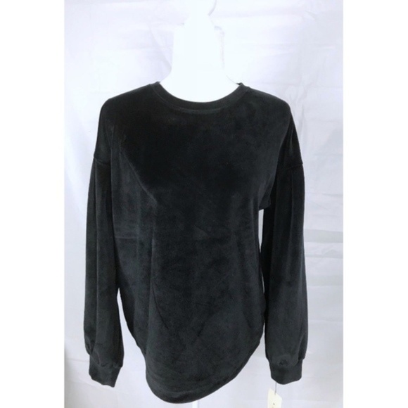 Black Soft Velvet Velour Crewneck Pullover Sweater - Picture 1 of 3